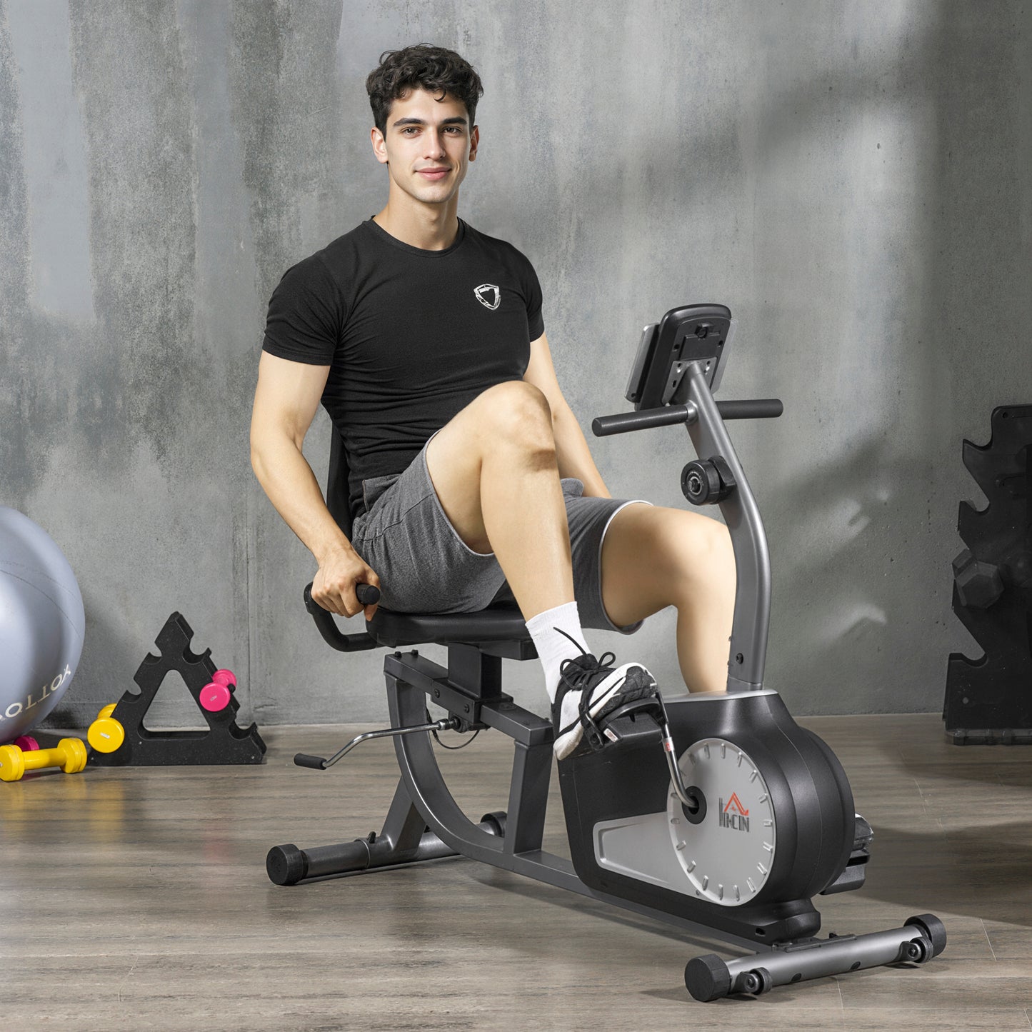 HOMCOM Radtrainer mit 8-stufigem Widerstand 122-137 x 62 x 103cm Stahl Grau+Schwarz+Silber