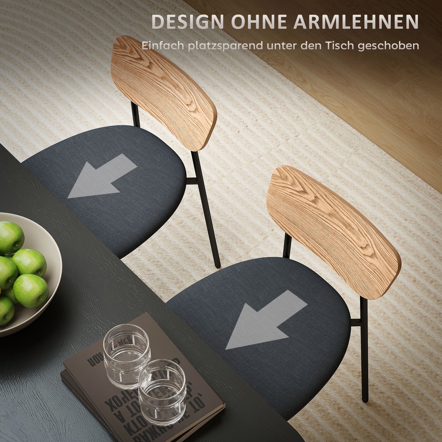 HOMCOM 2er-Set Esszimmerstühle, Leinenoptik, armloses Design, Metallbeine, Grau