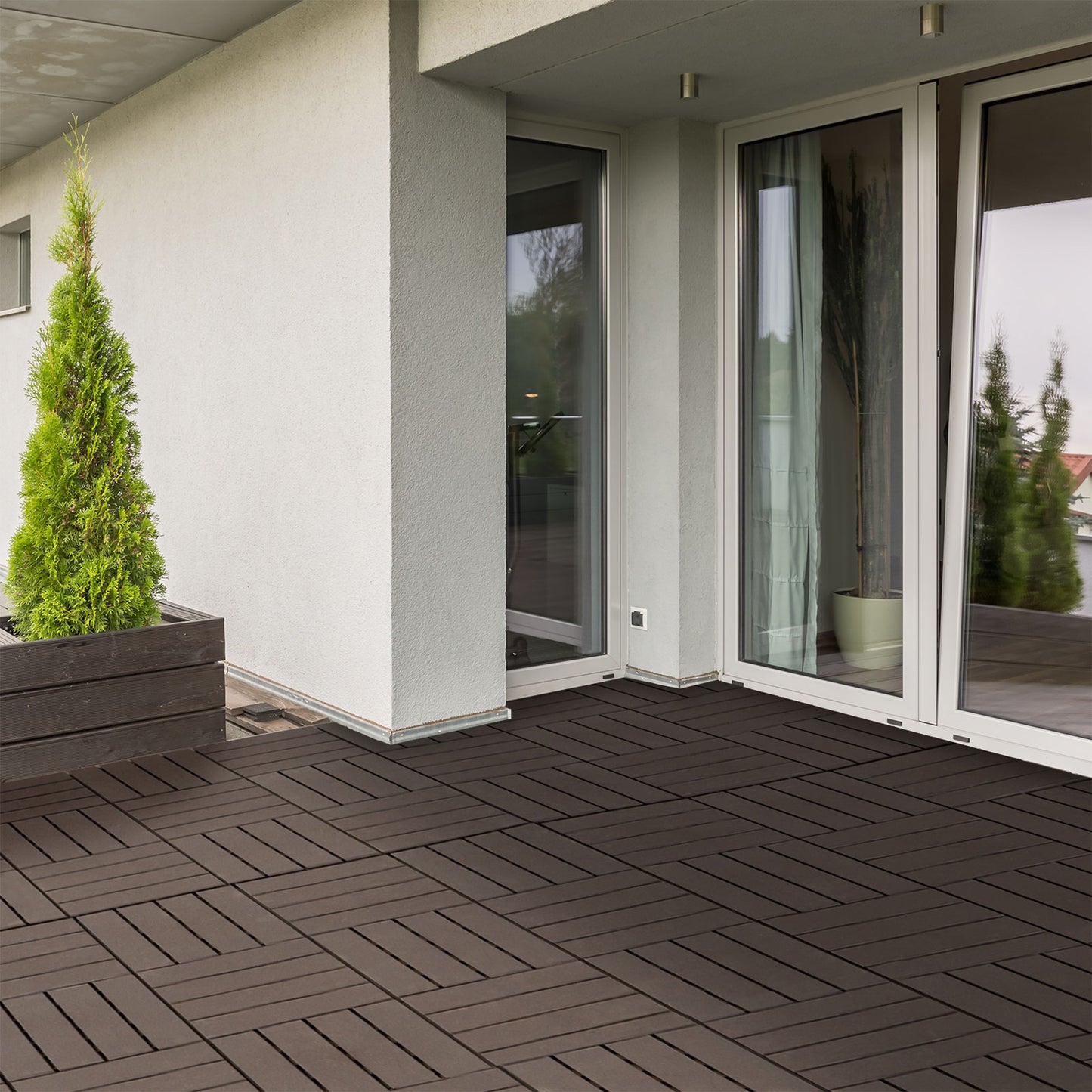 Outsunny Terrassenfliesen 30 x 30 cm 9 Stück 0,81㎡ Klickfliesen Balkonfliesen mit Klicksystem Drainagefunktion Bodenbelag Fliese für Terrasse Balkon Braun