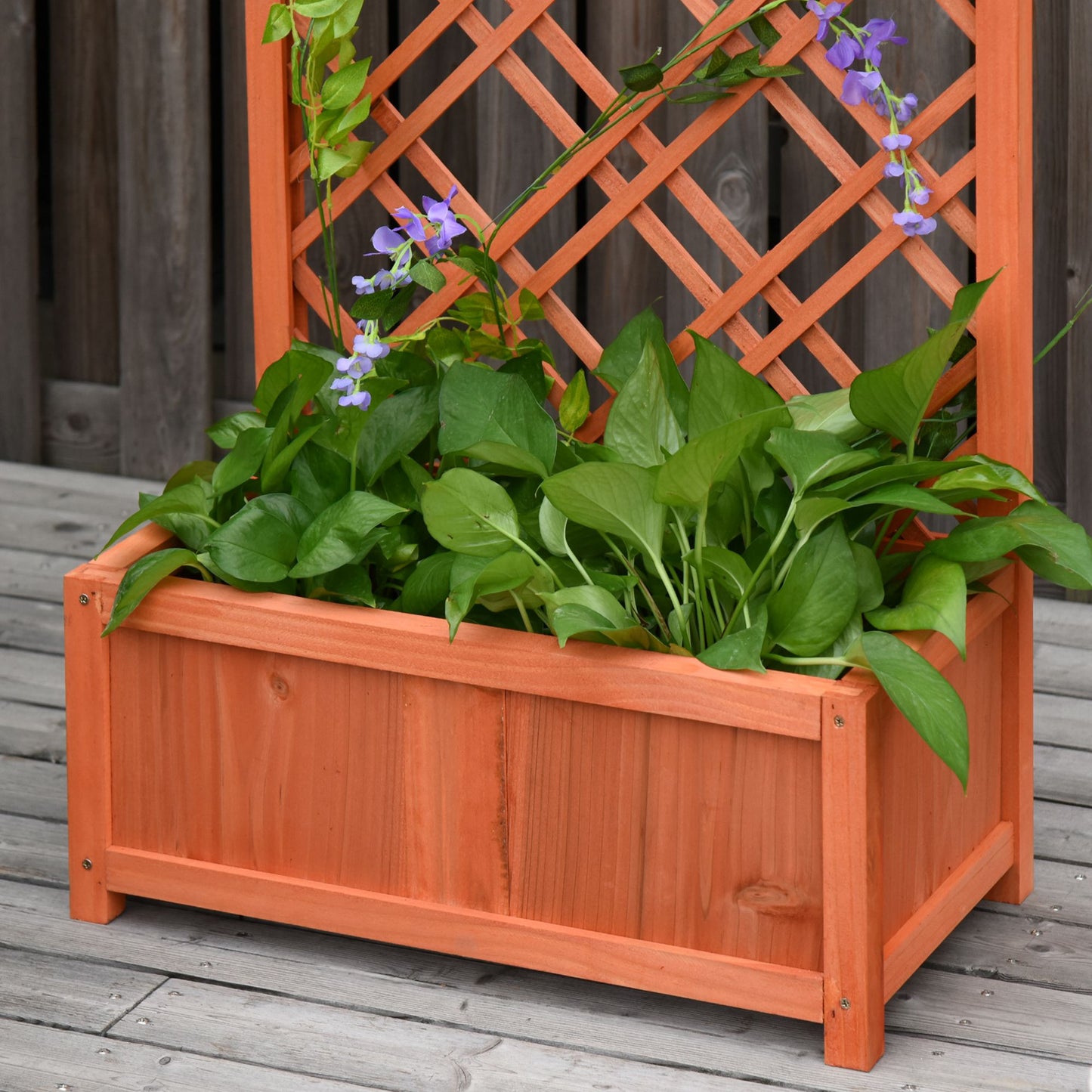 Outsunny Hochbeet Blumenständer Garten Pflanzkasten mit Rankgitter Holz Rankkasten Gelb 60 x 30 x 122,5 cm