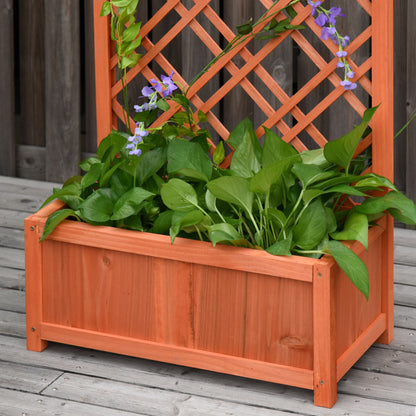 Outsunny Hochbeet Blumenständer Garten Pflanzkasten mit Rankgitter Holz Rankkasten Gelb 60 x 30 x 122,5 cm