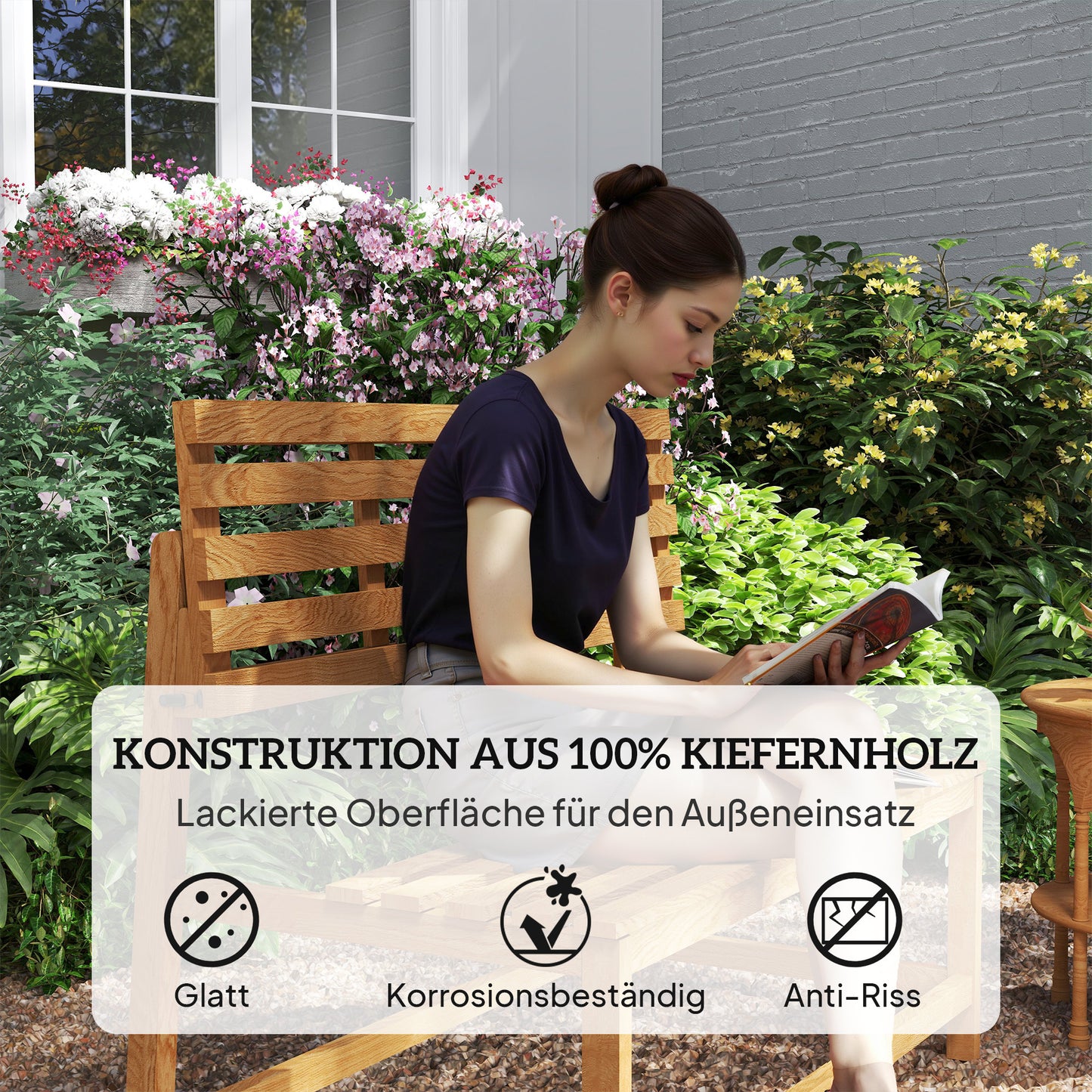 Outsunny 2-Sitzer Gartenbank Holz, wetterfest Sitzbank, UV-Beständig Gartenmöbel mit Umwandelbare Rückenlehnen 110x61x89cm, Teak