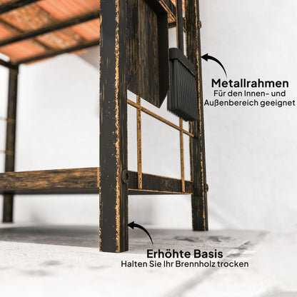 Outsunny Kaminholzregal für innen 43 x 30 x 74cm 2 Ebenen Brennholzregal mit 4 Kaminwerkzeug, هاكن