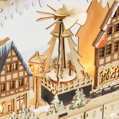 HOMCOM Adventskalender, Weihnachtsdorf, 18 LEDs, 24 Schubladen, wiederverwendbar, 45 x 9 x 42,5 cm