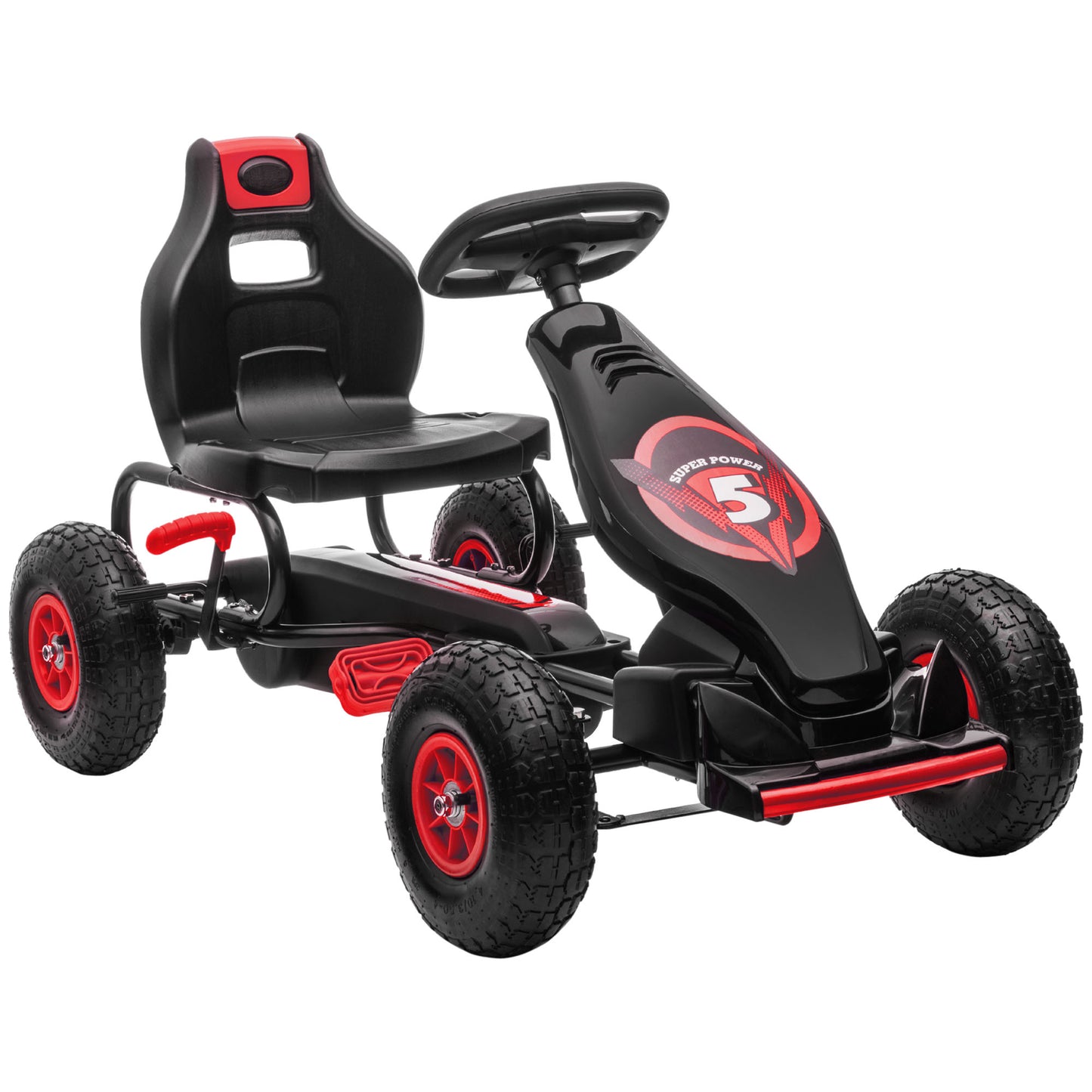 HOMCOM Kinder-Gokart, mit Pedalen, verstellbarem Sitz, In- und Outdoor, ab 5 Jahren, Rot+schwarz, 121 x 58 x 61 cm