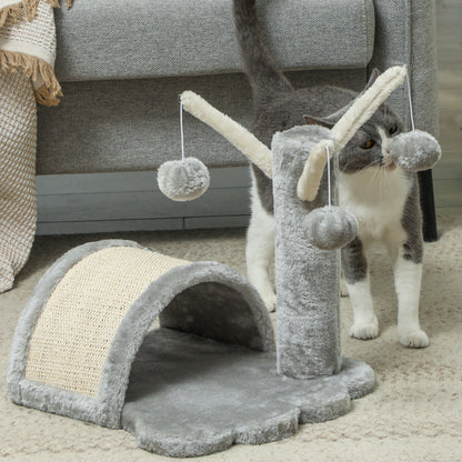 PawHut Kratzbaum 40 cm Kleiner Katzenturm mit Höhle, 2 Spielball, Kratzmatte, Katzenkratzbaum, Kletterbaum, für kleine & große Katzen, Hellgrau