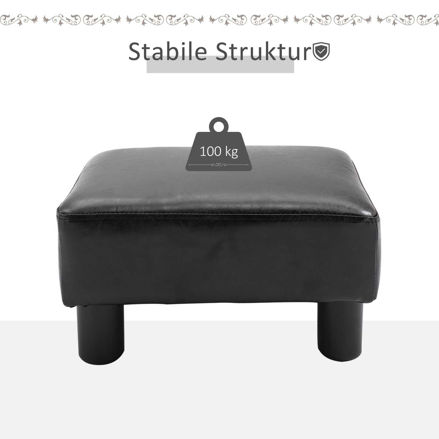 HOMCOM Sitzhocker Hocker mit Kunstleder Moderner Fußhocker Kunstlederhocker Ottomane für Schlafzimmer, Wohnzimmer, Schwarz