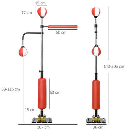 SPORTNOW Boxstand, zwei Speedballs, drehbare Boxstange, Kickpolster, höhenverstellbar, Stahl, 107 x 36 x 140-205cm