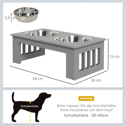 PawHut Hunde-Futterstation، rutschfest، 44x24x15 سم، Grau، 0,9L pro Napf