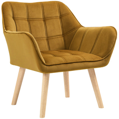 HOMCOM Polstersessel, Akzentsessel, Skandi Design, Samtoptik, bis 120 kg, Kautschukholzbeine, Gelb