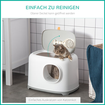 PawHut Katzenklo mit Deckel Katzentoilette mit Haube Schaufel Gitterboden XXL Katzentoilette für Katzen bis 5 كجم 55 × 40 × 39 سم أبيض