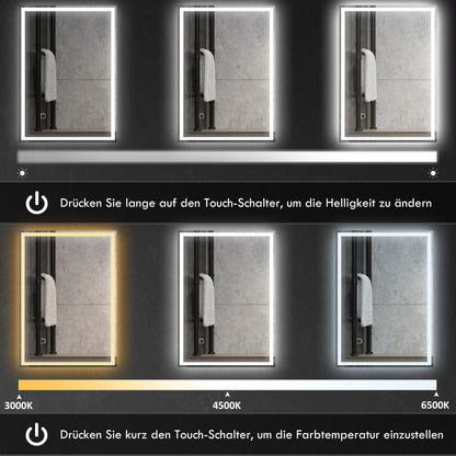 HOMCOM Badspiegel Badezimmerspiegel Wandspiegel LED´s. Berührungsschalter, Weiß