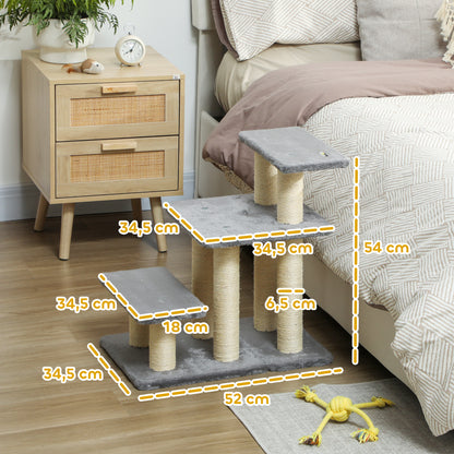 PawHut Hundetreppe 3 Stufen 54 cm Hoch Haustiertreppe für Kleine Hunde Katzentreppe mit Sisal Kratzbäumen, Spielball