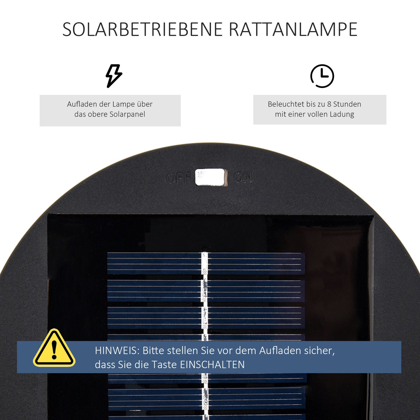 Outsunny Gartenleuchte, Außenlampe, solarbetrieben, 8 Stunden Betrieb, Rattanoptik, schwarz, 21,5 x 21,5 x 61 cm