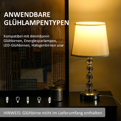 HOMCOM Kristall-Tischleuchte, Touch-Schalter, USB-Ladeanschluss, Ø23x45 cm, Silber