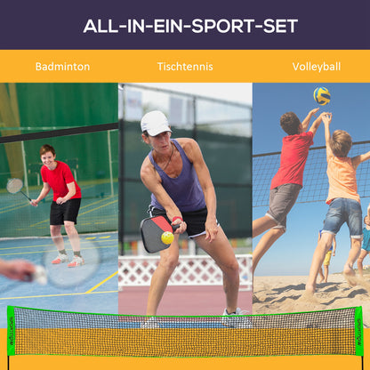 SPORTNOW Badminton-Set mit 2 Schlägern, 3 Federbällen, höhenverstellbar 107-155 cm, Schwarz-Grün