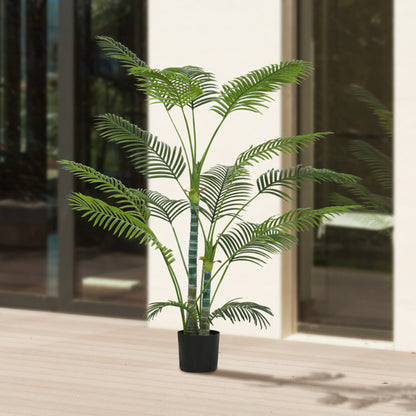 HOMCOM Künstliche Palme mit 16 Kunststoff-Blättern, UV-beständige Kunstpflanze mit Plastiktopf, für drinnen und draußen, Grün