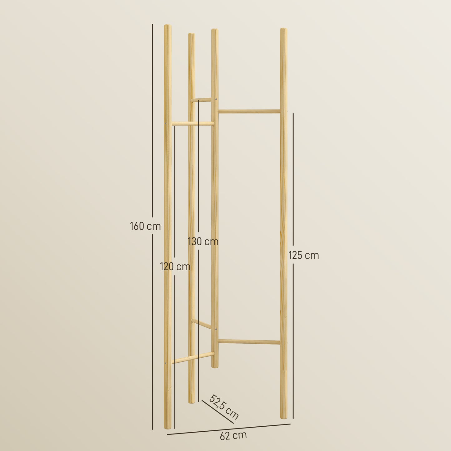 HOMCOM Kleiderständer، platzsparend، 5 كجم من القماش، 62x52,5x160 سم، طبيعي