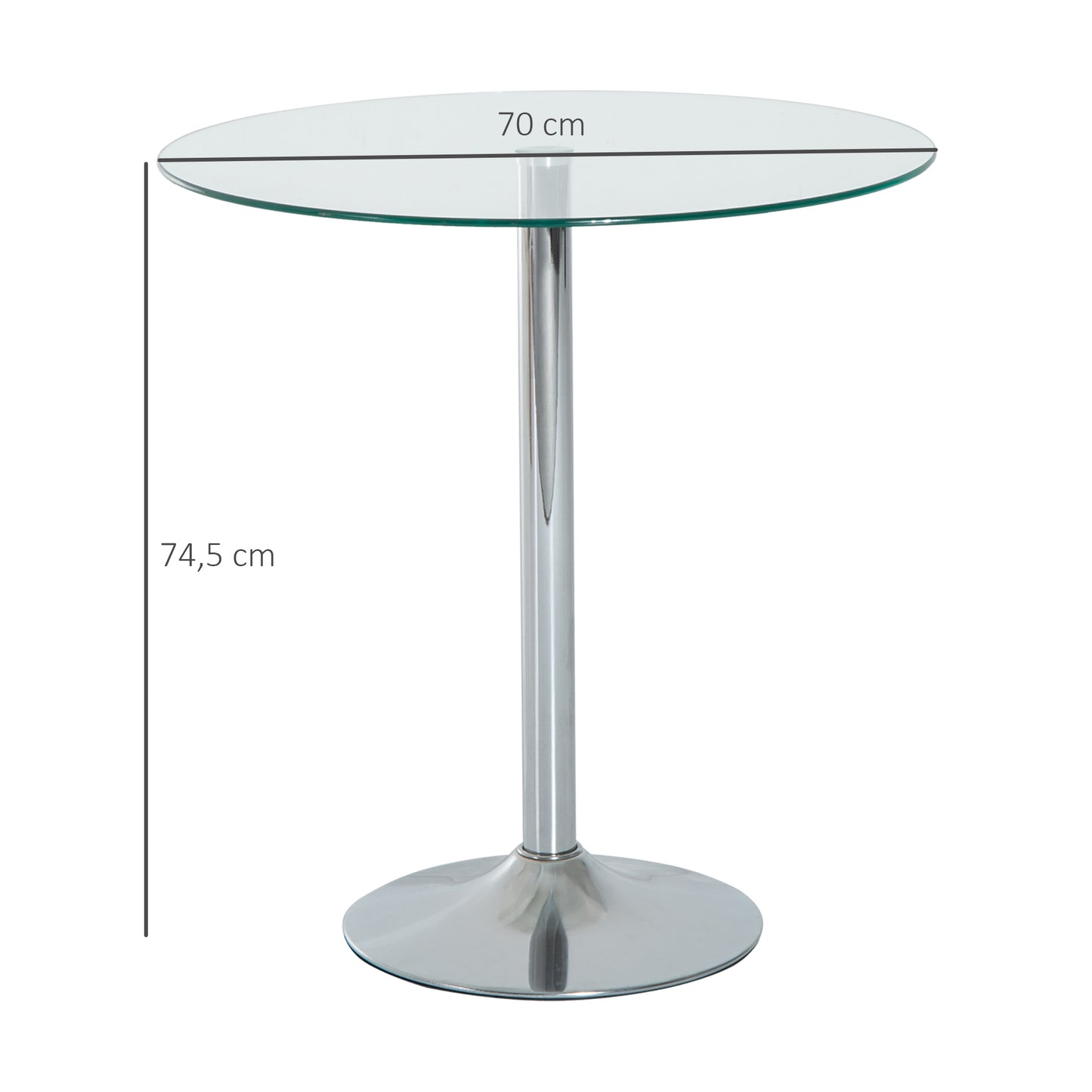 HOMCOM Runder Esstisch mit Glastischplatte, Metallgestell, Silberfarben