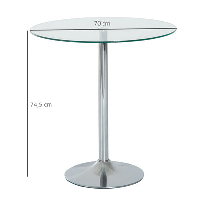 HOMCOM Runder Esstisch mit Glastischplatte, Metallgestell, Silberfarben