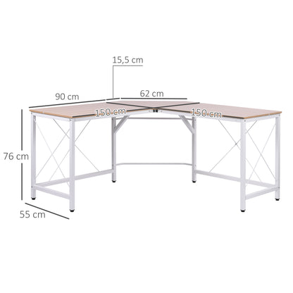 HOMCOM Computertisch Schreibtisch L-Form Arbeitstisch Bürotisch Eckschreibtisch Winkelschreibtisch MDF Natur 150 x 150 x 76 cm