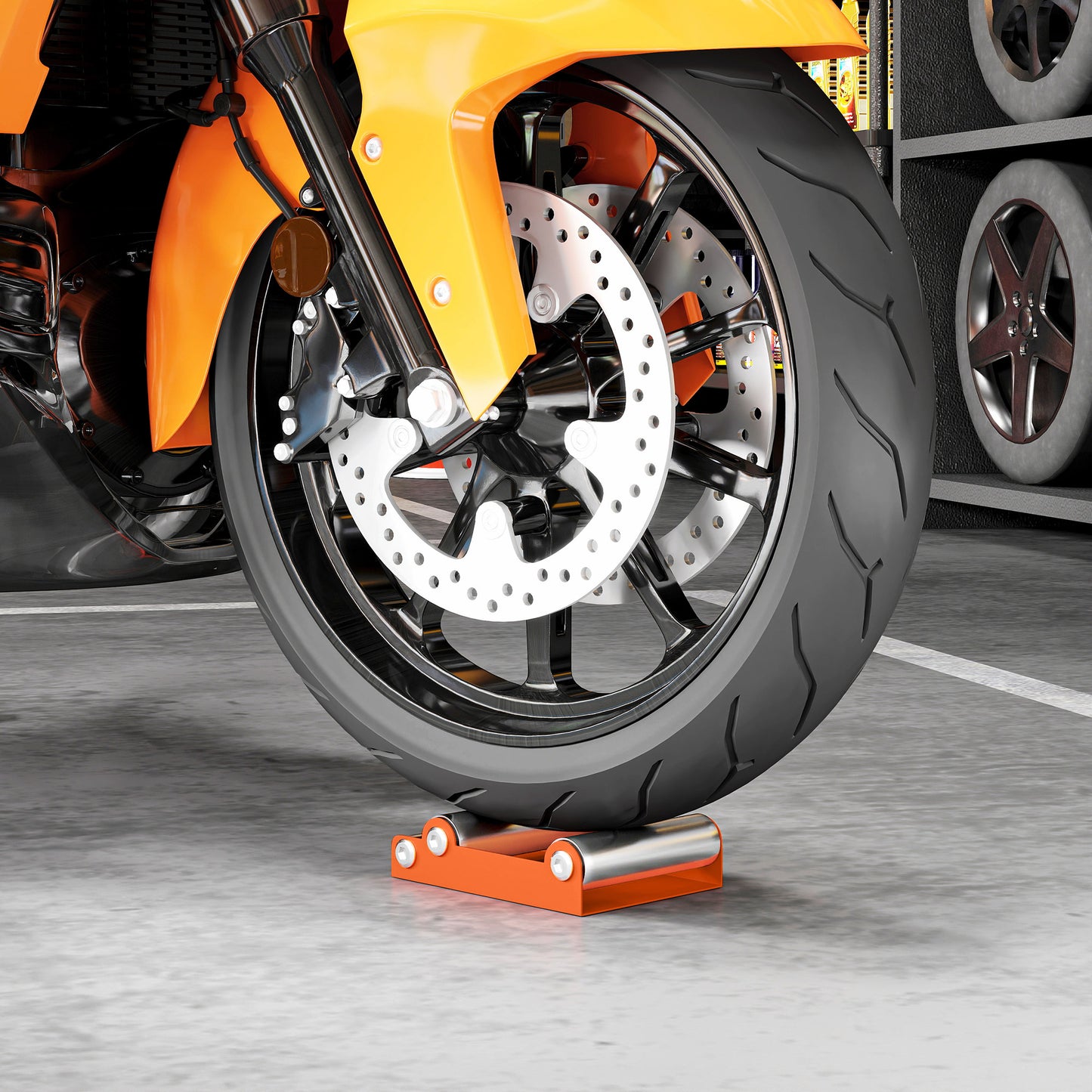 HOMCOM Motorrad Reinigungsständer Rollenständer Rad Drehhilfe Fahrrad <485 lb & Reifenbreite <180 mm Orange