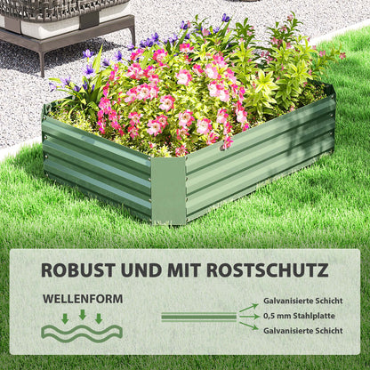 Outsunny Hochbeet aus verzinktem Stahl, Gartenbeet, Pflanzkasten für Garten, Blumenkasten, 120 x 90 x 30 cm, Dunkelgrün