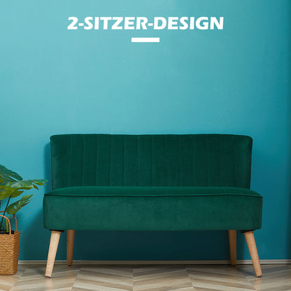 HOMCOM Sofa 2 Sitzer Couch, Kleine Loveseat mit Samt-Optik Modern Polstersofa für Wohnzimmer, Schlafzimmer, kleinen Raum, Dunkelgrün 117 x 56,5 x 77 cm
