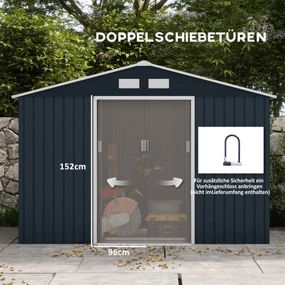 Outsunny Geräteschuppen mit Schiebetüren 2,77 x 1,95 x 1,92 m Metall Kohlegrau