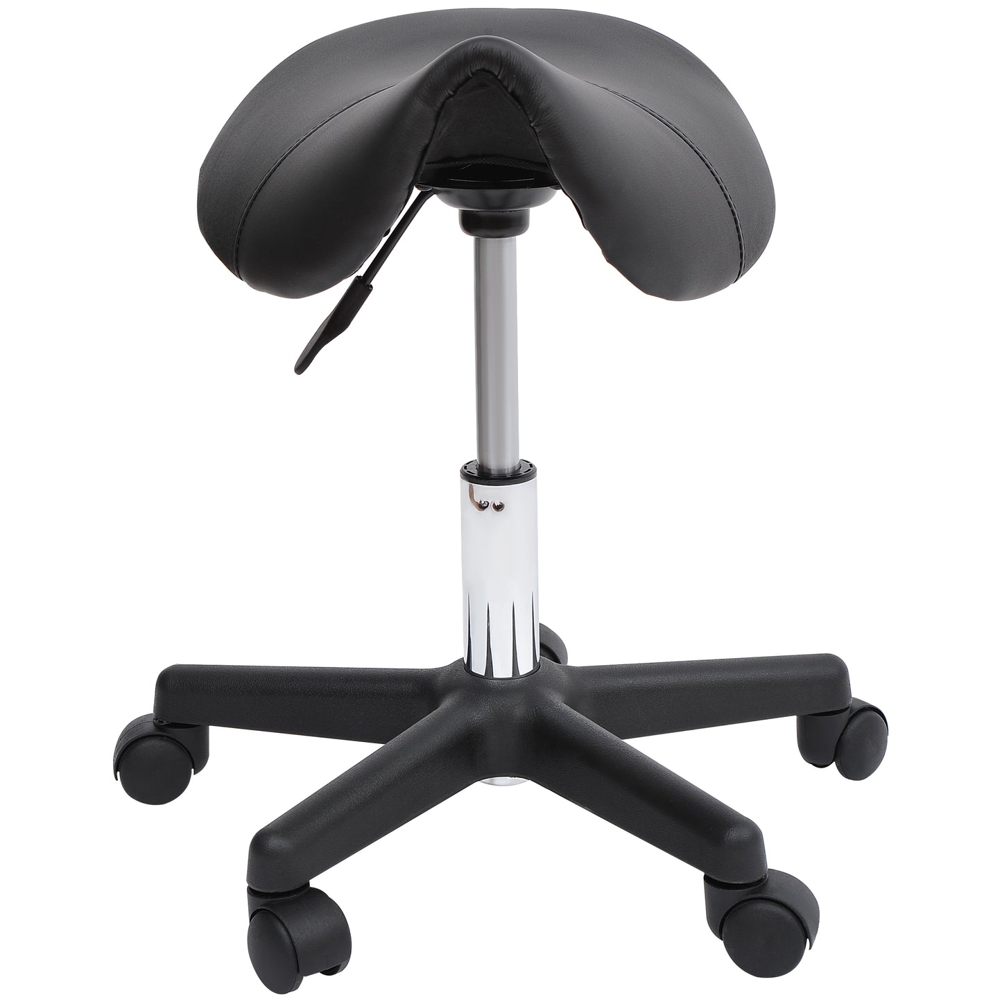 HOMCOM Rollhocker, sattelförmiger Sitz, höhenverstellbar, um 360° drehbar, Kunstleder, schwarz, 35 x 38 x 45-55 cm