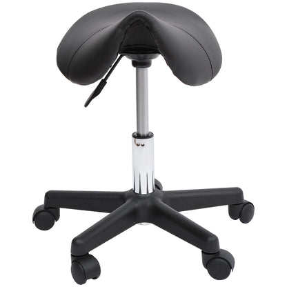 HOMCOM Rollhocker, sattelförmiger Sitz, höhenverstellbar, um 360° drehbar, Kunstleder, schwarz, 35 x 38 x 45-55 cm
