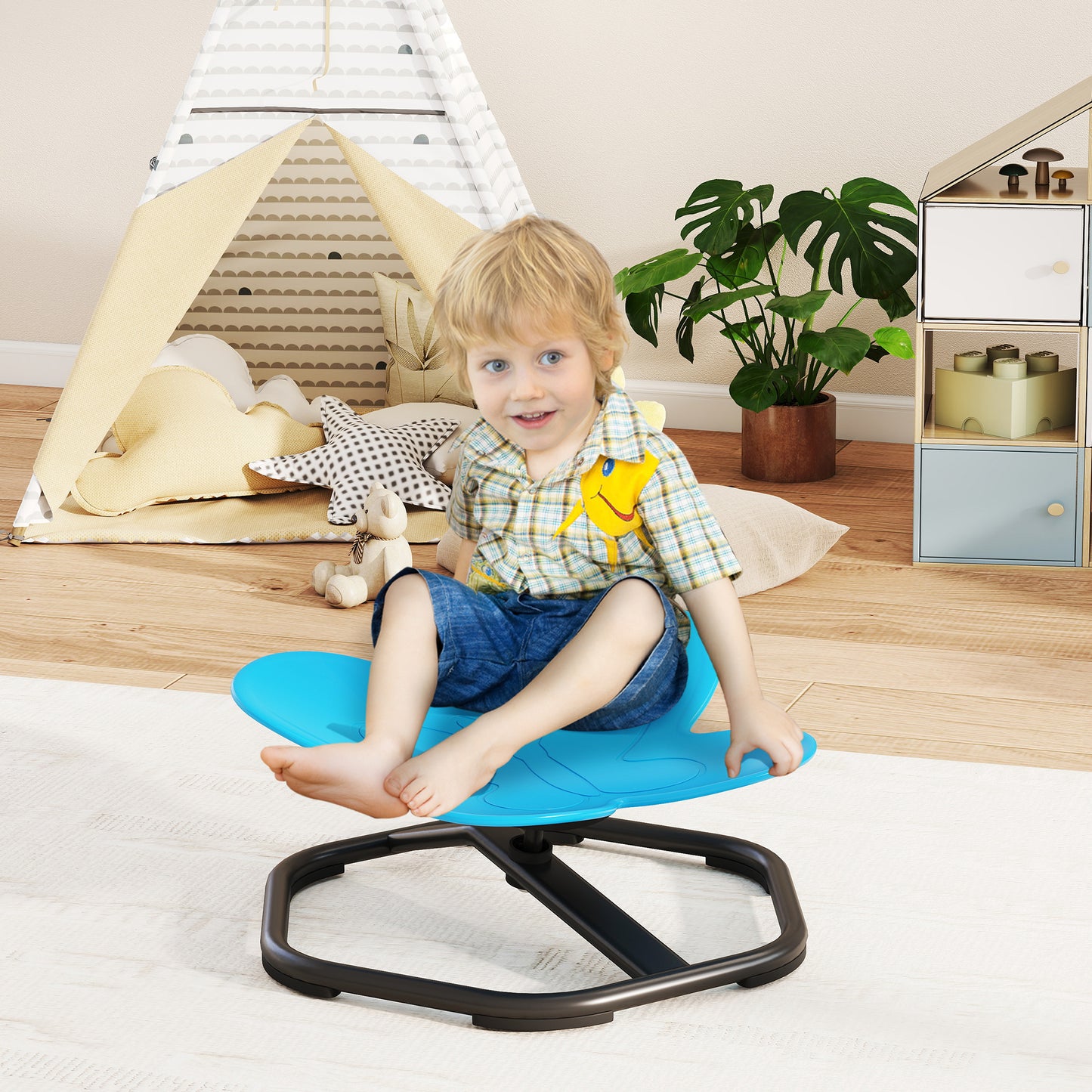 AIYAPLAY Sensorischer Drehstuhl für Kinder, Schmetterlings-Form, fördert Balance und Koordination, Kunststoff, Metall, Blau
