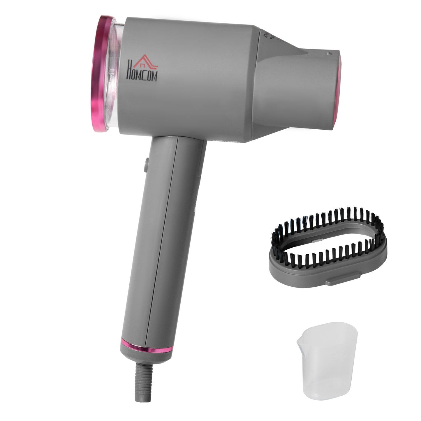 HOMCOM Dampfglätter Dampfbürste Steamer Reisebügeleisen faltbar Kleidung Hemden Dampfbügeleisen mit 160 ml Wassertank 1520 W schnelles Aufheizen Aluminium Kunststoff Grau+Rosa 27,5 x 18,2 x 9 cm
