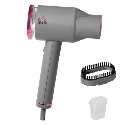 HOMCOM Dampfglätter Dampfbürste Steamer Reisebügeleisen faltbar Kleidung Hemden Dampfbügeleisen mit 160 ml Wassertank 1520 W schnelles Aufheizen Aluminium Kunststoff Grau+Rosa 27,5 x 18,2 x 9 cm