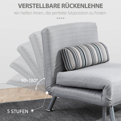 HOMCOM Klappsessel mit Bettfunktion, klappbarer Relaxsessel in Leinenoptik, Verstellbare Rückenlehne, 75 x 70 x 75 cm, Grau