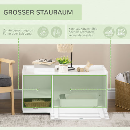 PawHut Katzenschrank mit 2 Regalen 2-in-1 Design Magnettür Weiß