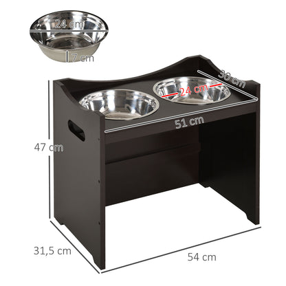 PawHut Erhöhter Hundenapf Höhenverstellbar Futternapf mit Ständer Wassernapf 2 x 2L Edelstahlnäpfen Langsamfutternapf verstellbar Fressnapf Futterstation Hundenäpfe für alle Hundegrößen, Kaffee