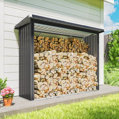 Outsunny Brennholzschuppen, Feuerholzunterstand, Stahl, erhöhter Boden, Schrägdach, 213 x 66,5 x 150 cm, Dunkelgrau