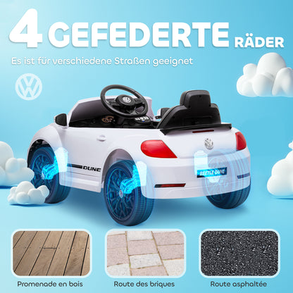 AIYAPLAY Elektro-Kinderfahrzeug, VW Käfer, 3-5 km/h, mit Fernbedienung & Musik, Weiß