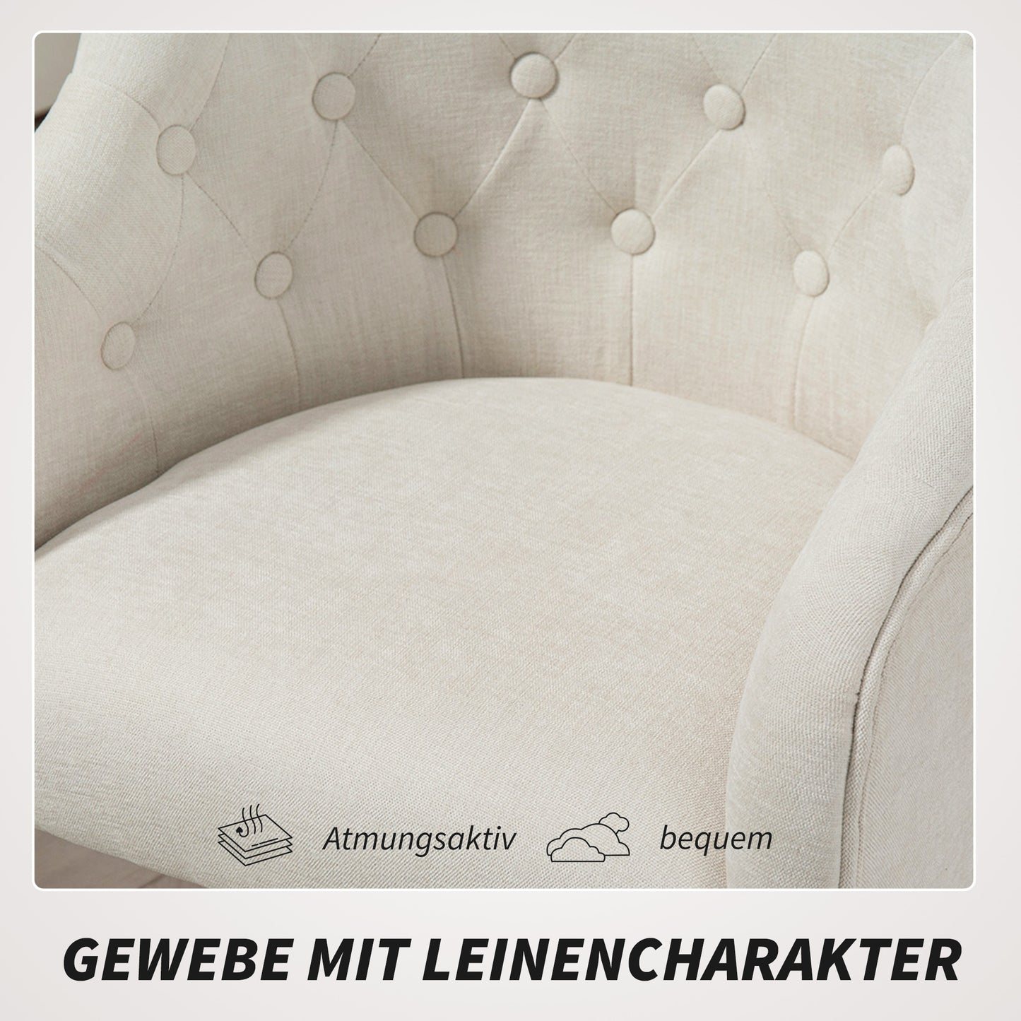HOMCOM Gepolsterter Bürostuhl, Schreibtischstuhl i Leinenoptik, goldfarbene Beine, höhenverstellbar, Beige