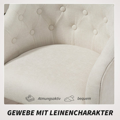HOMCOM Gepolsterter Bürostuhl, Schreibtischstuhl i Leinenoptik, goldfarbene Beine, höhenverstellbar, Beige
