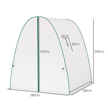 Outsunny Bogen-Gewächshaus mit Sandsäcken und Kunststoff-Abdeckung, 2 Rolltüren, Netzfenster, tragbar, 1,8 x 1,8 x 2 m, Weiß