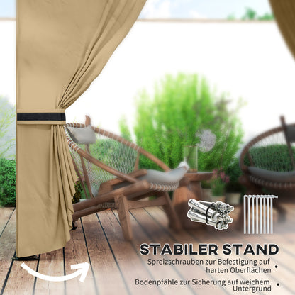 Outsunny 3,4 x 3,4 m Gartenpavillon, Bierzelt mit Lüftungsdach, Bogenfenstern, Stahlgestell, Beige