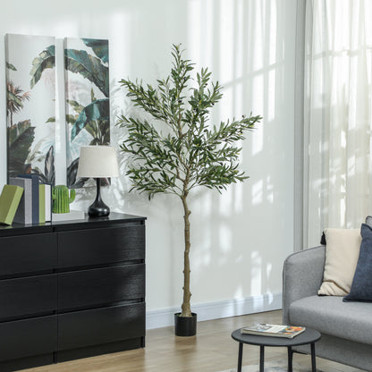 HOMCOM Kunstpflanze, Künstlicher Olivenbaum, 180 cm, 900 Blätter, 40 Oliven, stabiler Blumentopf, Dekorationspflanze, Grün