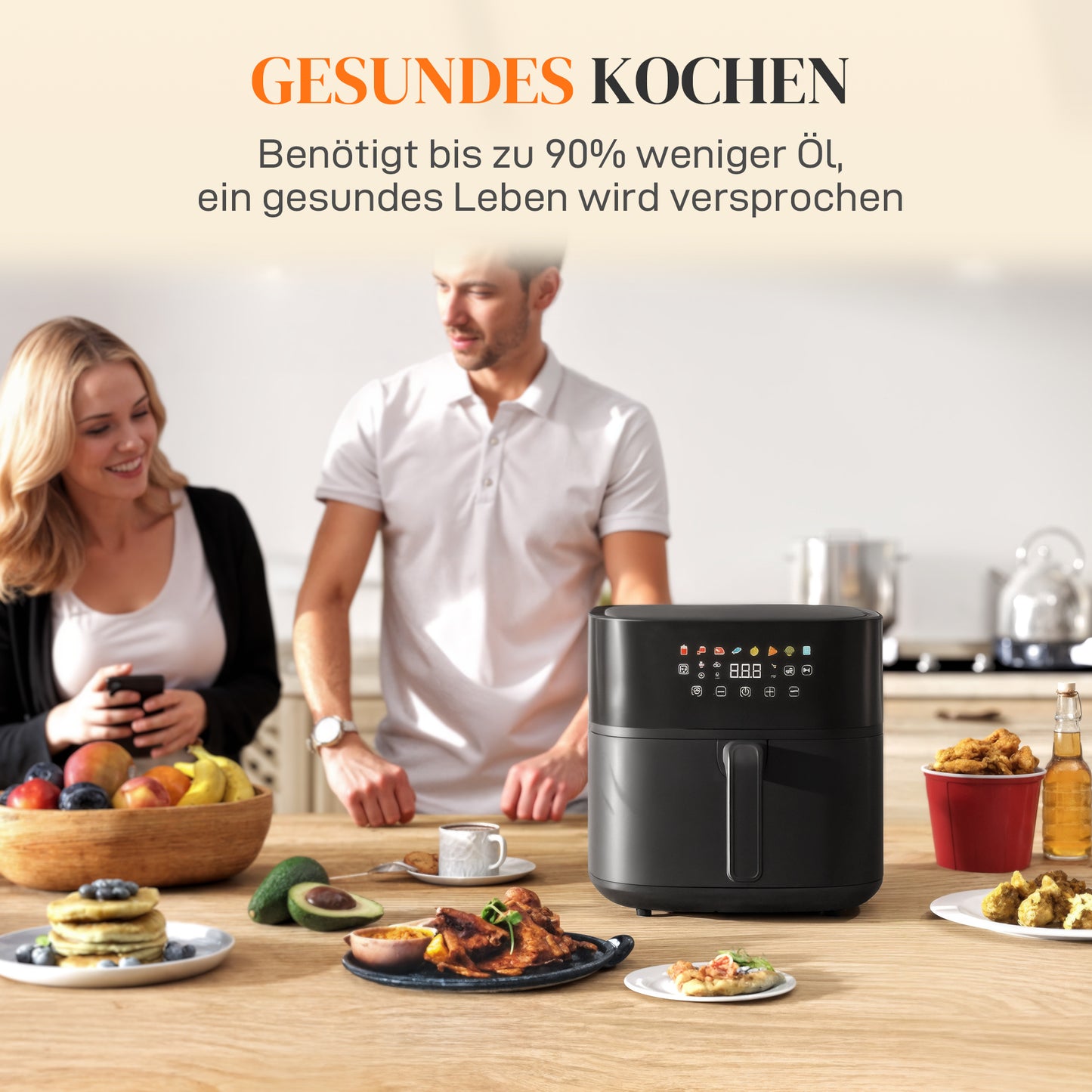 HOMCOM Heißluftfritteuse، مقلاة هوائية، 8 برامج، 8 لتر، شاشة LED، أسود