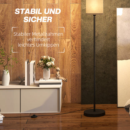HOMCOM Moderne Stehlampe mit Kunstleinen-Schirm und Fußschalter, für Wohnzimmer und Schlafzimmer, Metall, Schwarz