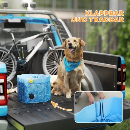 PawHut Hundepool Faltbar Planschbecken mit Brunnen- und Wasserpolsterdesign Ø120 x 30 cm Blau