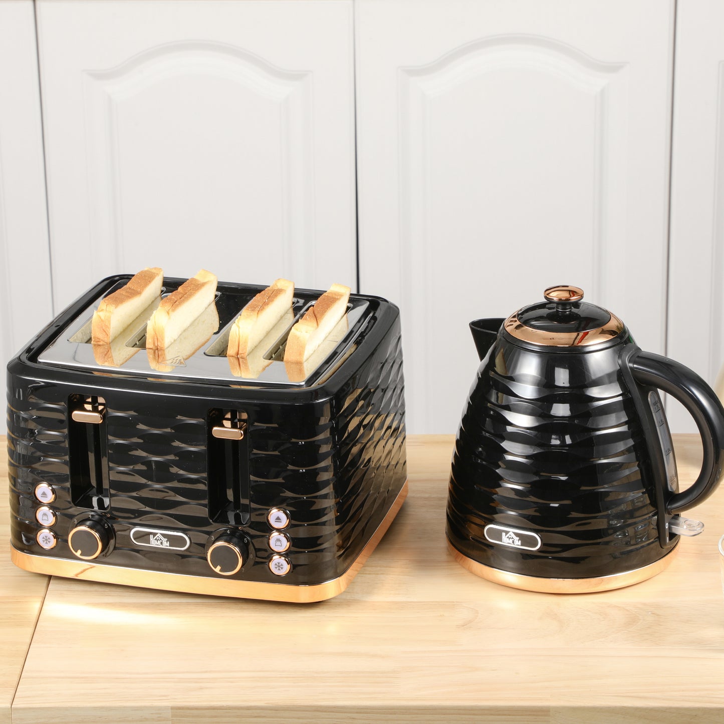 HOMCOM 2-in-1 Toaster und Wasserkocher Set, 7 Bräunungsstufen, Auftau- und Aufwärmfunktion, Grau