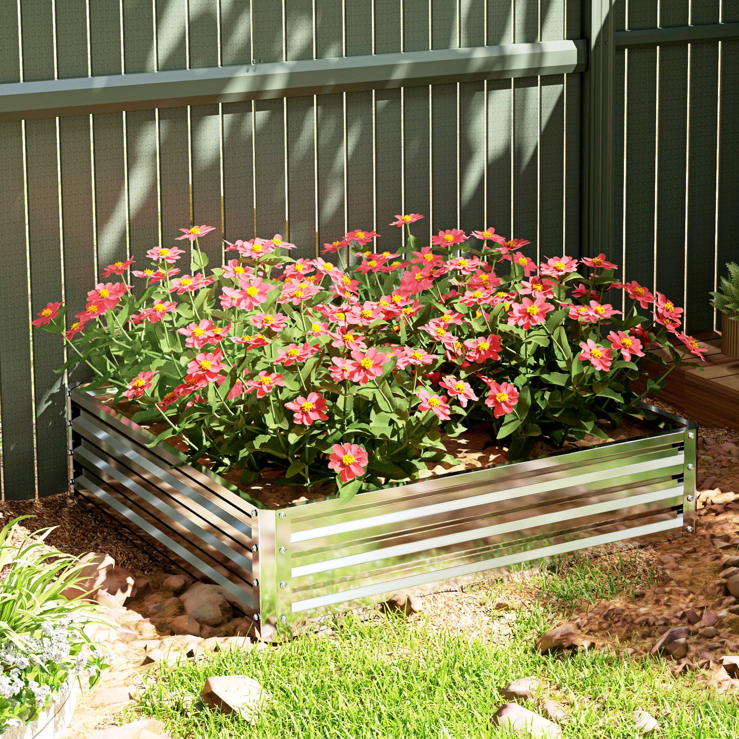 Outsunny Gartenbeet, Pflanzkasten mit Stahlgehäuse, Silber, 120 x 120 x 30 cm
