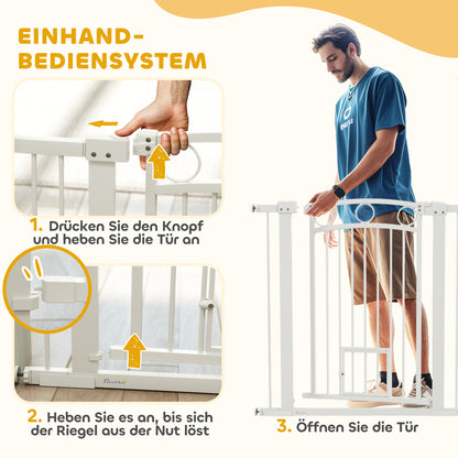 PawHut Haustiertor, 96 cm Treppengatter, verstellbare Breite 76-104 cm, mit Katzentür, für Treppen und Türöffnungen, Weiß